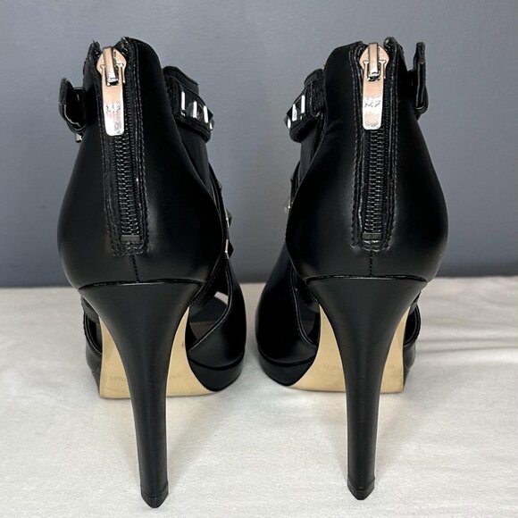 Marc Fisher Shoes Black Mahiya2 Studded Peep Toe Heels Booties - Picture 3 of 16